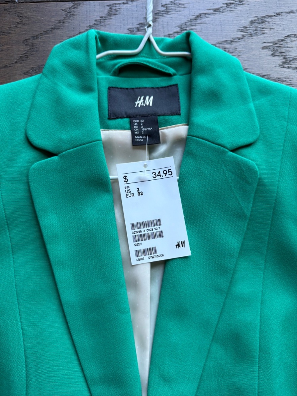 H&M Emerald Green Fitted Blazer Jacket NWT Size 2